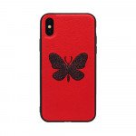 Wholesale iPhone 8 / 7 Glitter Butterfly Fashion PU Leather Case (Red)